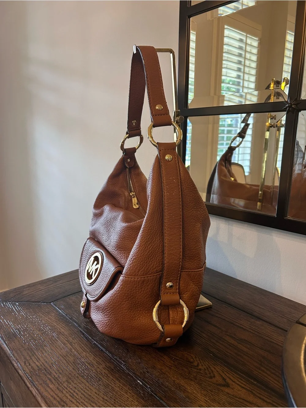 Michael Kors Fulton Hobo in brown pebble leather